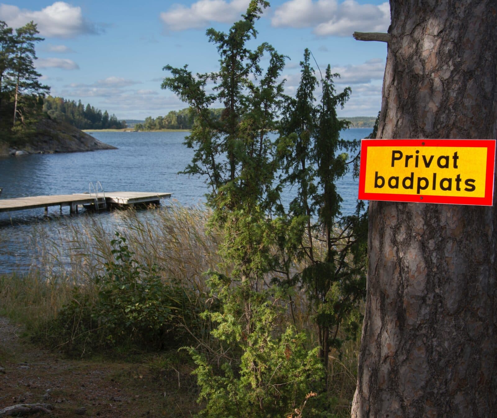 skylt, strand, privat badplats