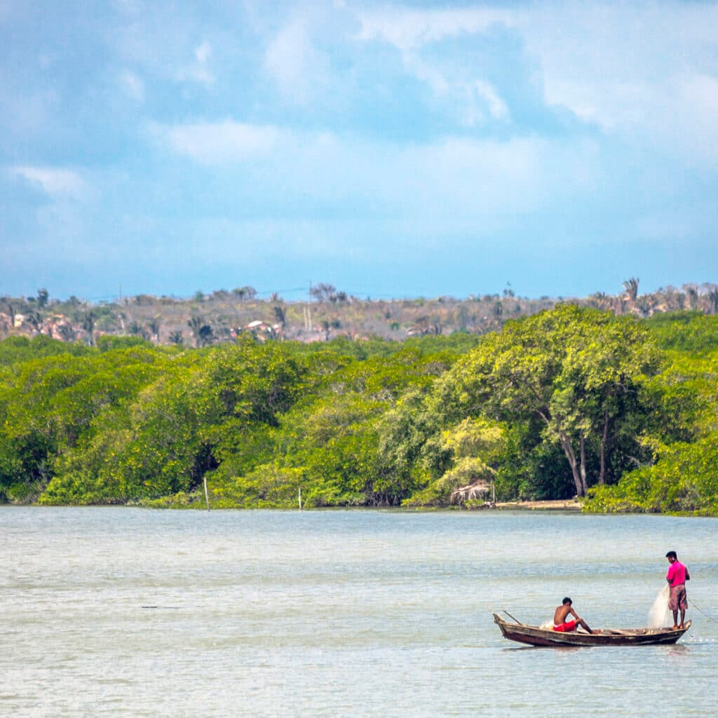 Maranhao State, Brightly Lit, Vibrant Color, Two People, Brazilian Culture, Fishing, Canoe, Multi Colored, Bright, Cultures, Tropical Climate, Travel Destinations, Nature, Rural Scene, Fisherman, People, Brazil, Sunlight, Day, Tropical Rainforest, Landscape, River, Village, Commercial Fishing Net, Nautical Vessel, Alcantara - Brazil, Sunny, Brasilien, Fiskare, Småskaligt fiske