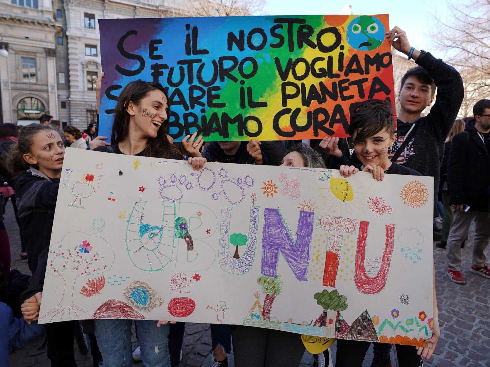 Miljödemonstration, miljö, demonstration, Milano, Italien, människor
