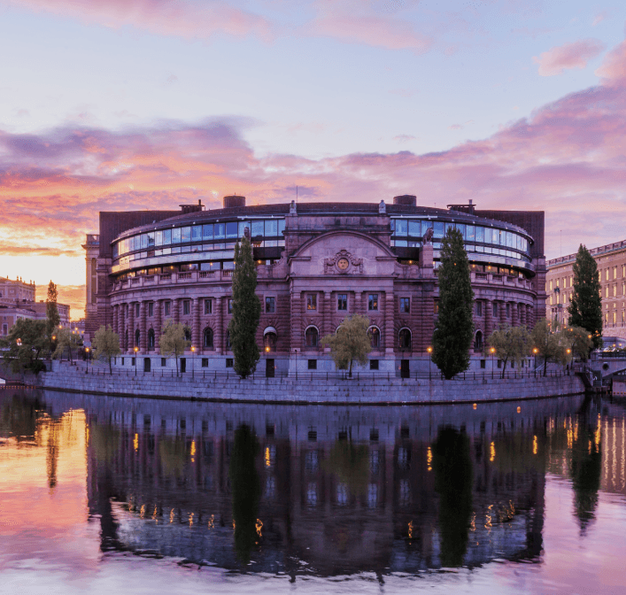 riksdag, parlamentet i skymning