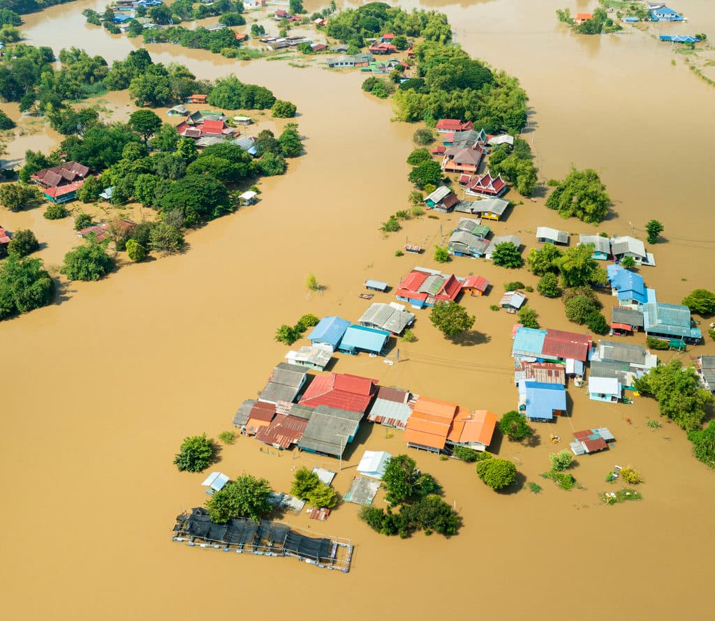 Aerial View natural disaster and.flooding in Thailand.