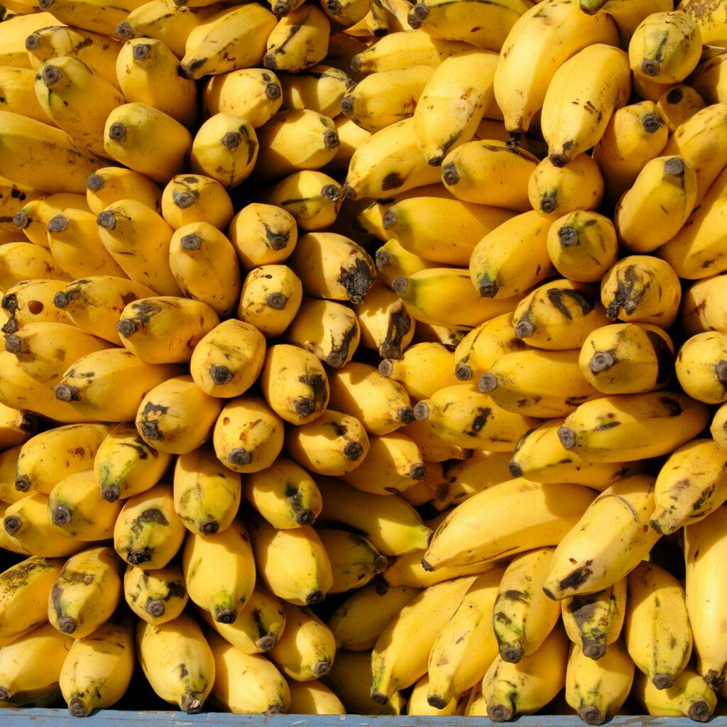 Bananer, hög, gul, affär, mogna.