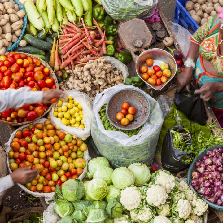 Indien, marknad, grönsaker, Rajasthan