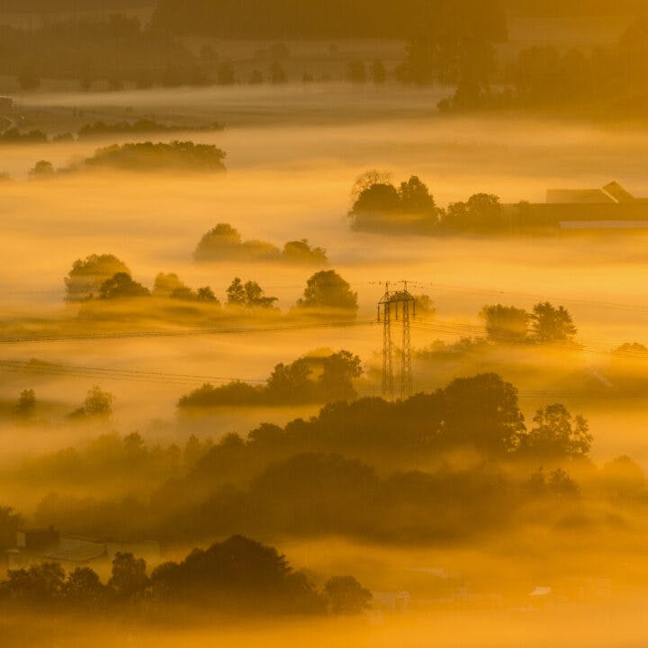 Dimma över landskap.